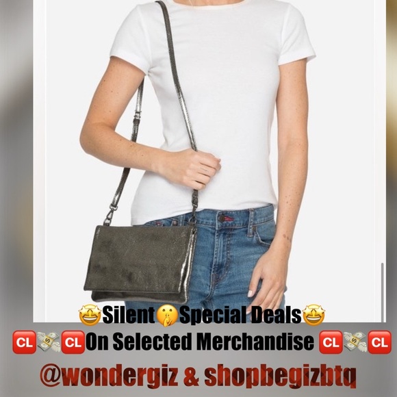 Johnny Was Gemma Laminated Suede Gunmetal Convertible Clutch NWT - Picture 2 of 14